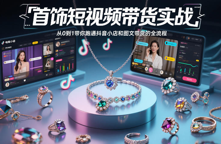 首饰短视频带货实战，从0到1带你跑通抖音小店和图文带货的全流程-搞钱利器