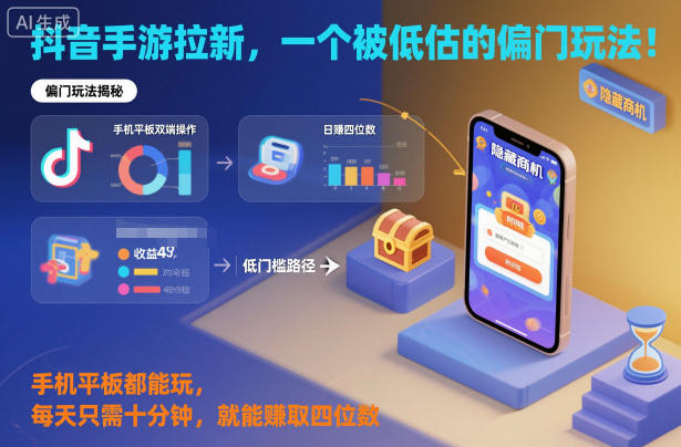 抖音手游拉新，一个被低估的偏门玩法！手机平板都能玩，每天只需十分钟，就能賺取四位数【揭秘】-搞钱利器