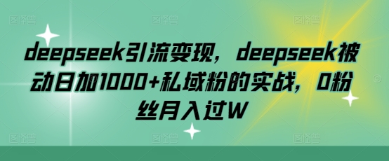 deepseek引流变现，deepseek被动日加1000+私域粉的实战，0粉丝月入过W-搞钱利器