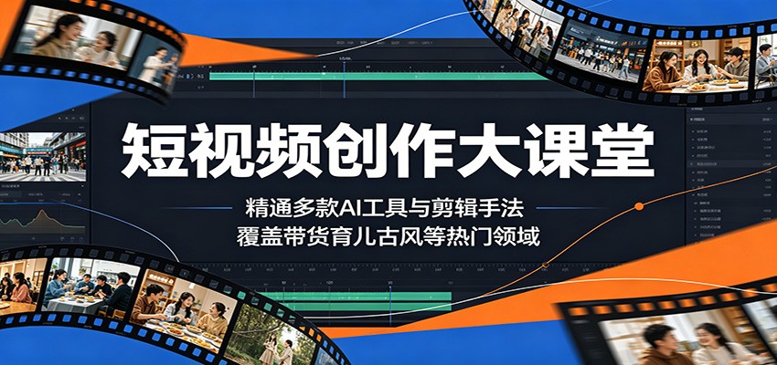短视频创作大课堂：精通多款AI工具与剪辑手法，覆盖带货、育儿、古风等热门领域-搞钱利器