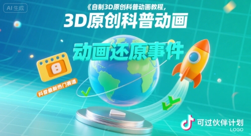 自制3D原创科普动画教程，动画还原事件，抖音最新热门赛道，可过伙伴计划-搞钱利器