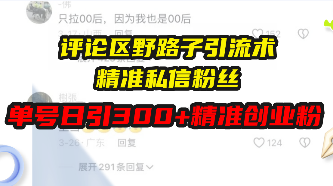 评论区野路子引流术，精准私信粉丝，单号日引流300+精准创业粉-搞钱利器