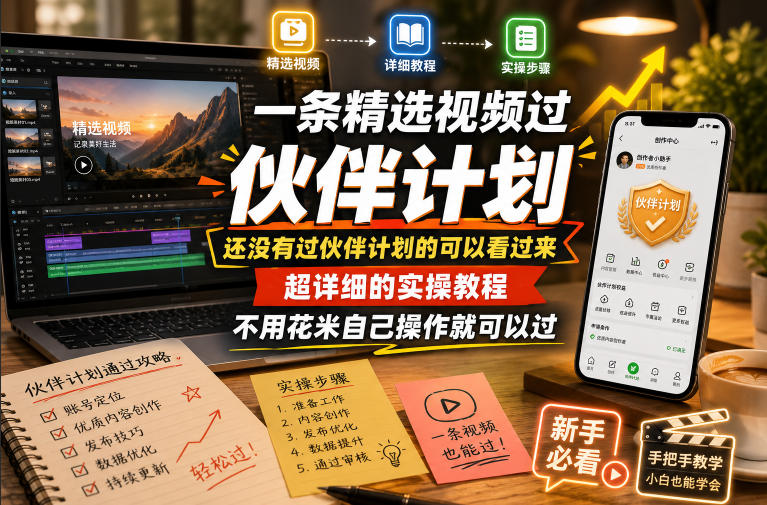 一条精选视频过伙伴计划，还没有过伙伴计划的可以看过来，超详细的实操教程，不用花米自己操作就可以过-搞钱利器