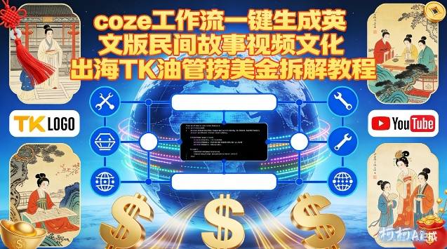 Coze扣子工作流一键生成英文版民间故事视频，文化出海TK油管捞美金拆解教程-搞钱利器
