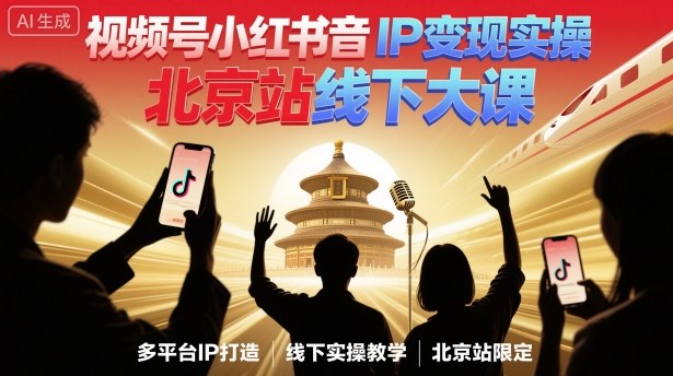 视频号小红书抖音IP变现实操北京站线下大课，40+行业短视频高变现姿势，100+IP高变现实操技术-搞钱利器