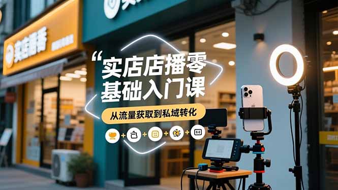 实体店播零基础入门课,实体店+短视频+直播+微信生态+私域社群,从流量获取到私域转化-搞钱利器