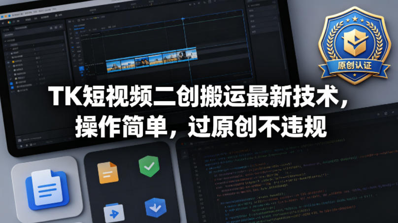 TK短视频二创搬运最新技术，操作简单，过原创不违规-搞钱利器