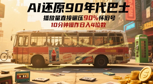 AI还原90年代巴士，一帧就让70后泪崩，播放量直接碾压90%怀旧号，每天操作十分钟，日入四位数-搞钱利器