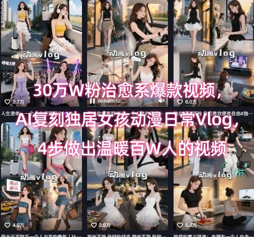 30万W粉治愈系爆款视频，AI复刻独居女孩动漫日常Vlog，4步做出温暖百W人的视频-搞钱利器