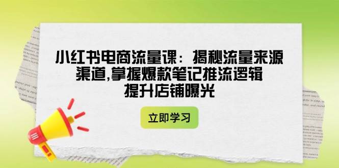 小红书电商流量课：揭秘流量来源渠道,掌握爆款笔记推流逻辑,提升店铺曝光-搞钱利器