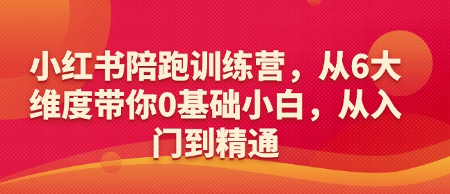 小红书陪跑训练营，从6大维度带你0基础小白，从入门到精通-搞钱利器