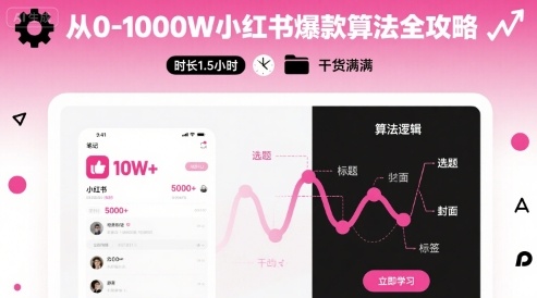 从0-1000W小红书爆款算法全攻略，时长1.5小时，干货满满-搞钱利器