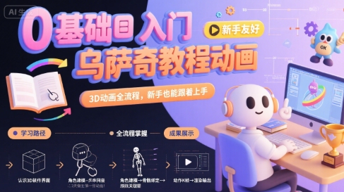 0基础入门乌萨奇教程动画，3D动画全流程，新手也能跟着上手-搞钱利器