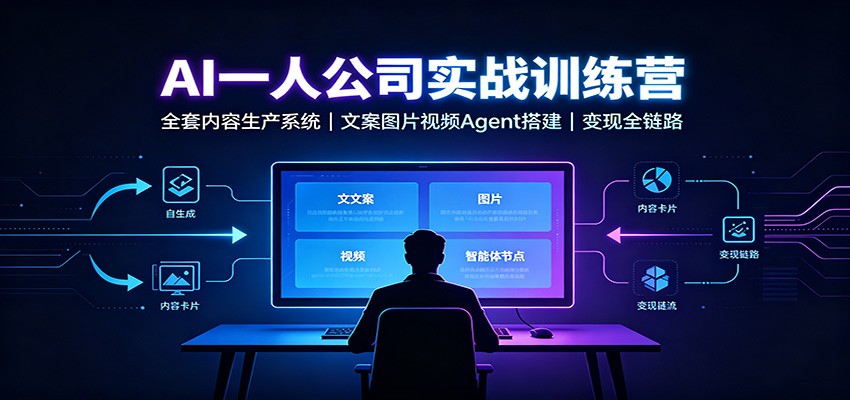 AI创作一人公司实战训练营：全套内容生产系统，文案图片视频Agent搭建变现全链路-搞钱利器