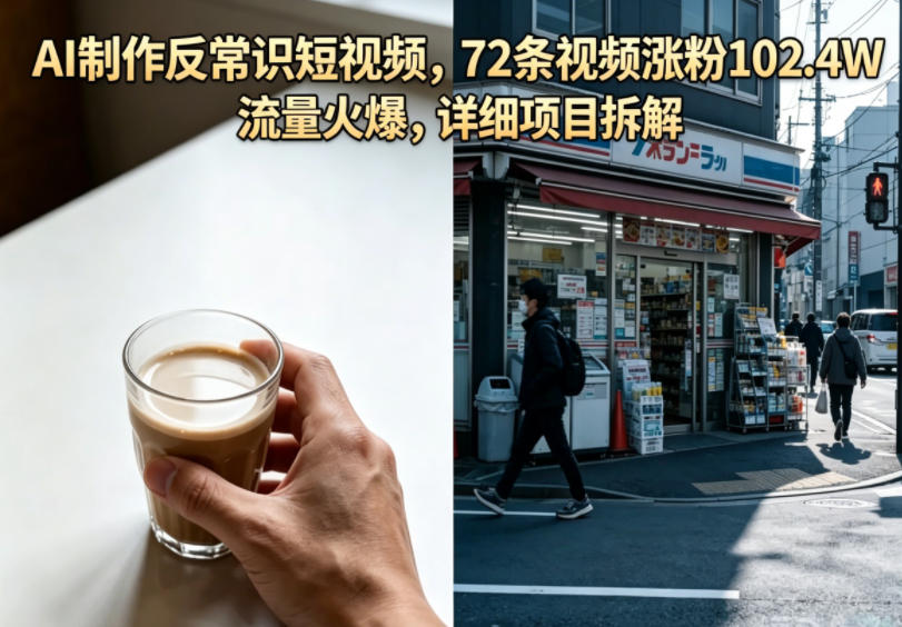 AI制作反常识短视频，72条视频涨粉102.4W，流量火爆，详细项目拆解-搞钱利器
