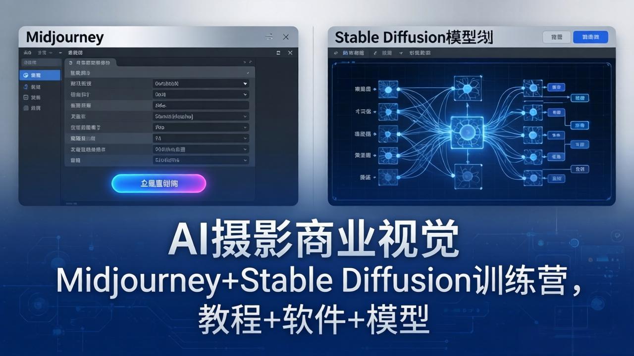 AI摄影商业视觉Midjourney+Stable Diffusion训练营，教程+软件+模型-搞钱利器