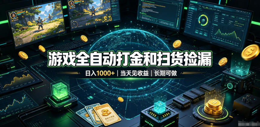 游戏全自动打金和扫货捡漏，日入1k+，当天见收益，长期可做！【揭秘】-搞钱利器
