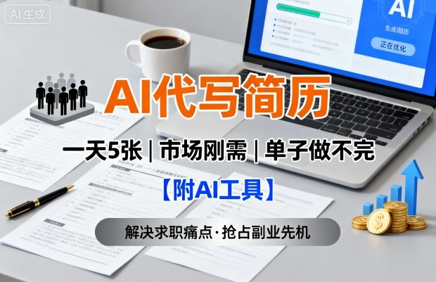 AI代写简历，一天5张，今年找工作难，市场刚需，单子做不完【附AI工具】-搞钱利器