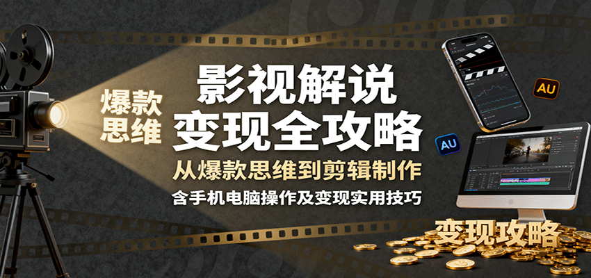 影视解说变现全攻略：从爆款思维到剪辑制作，含手机电脑操作及变现实用技巧-搞钱利器