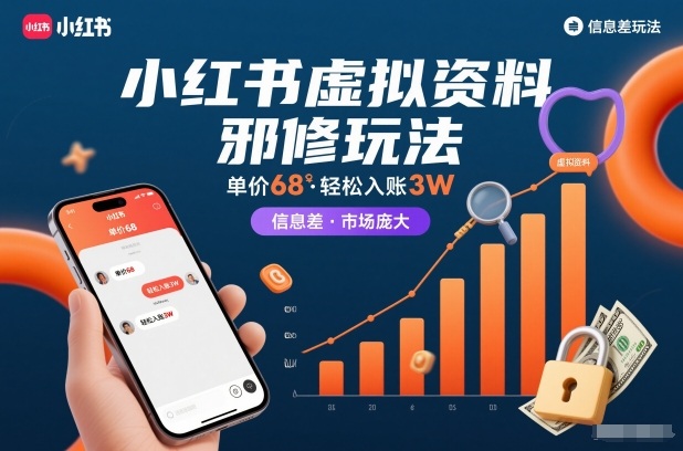 小红书虚拟资料邪修玩法，单价68，轻松入账3W，信息差玩法，市场庞大-搞钱利器