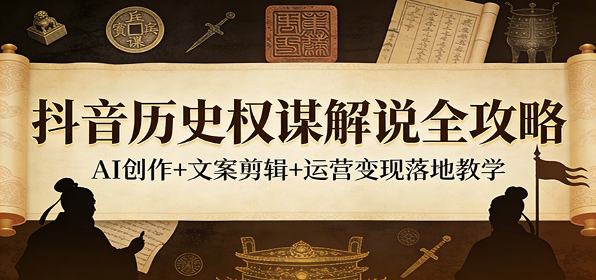 抖音历史权谋解说全攻略:AI创作+文案剪辑+运营变现落地教学-搞钱利器