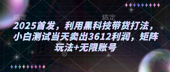 2025首发，利用黑科技带货打法，小白测试当天卖出3612利润，矩阵玩法+无限账号【揭秘】-搞钱利器