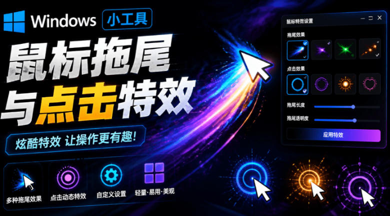 Windows特效小工具！一键给你的鼠标添加拖尾与点击动态特效，吾爱出品，免费使用Mouse Trail-搞钱利器