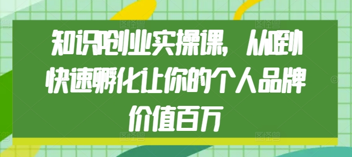 知识IP创业实操课，从0到1快速孵化让你的个人品牌价值百万-搞钱利器