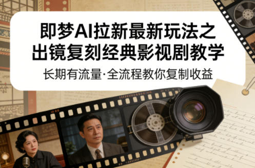 即梦AI拉新最新玩法之出镜复刻经典影视剧教学，长期有流量，全流程教你复制收益-搞钱利器