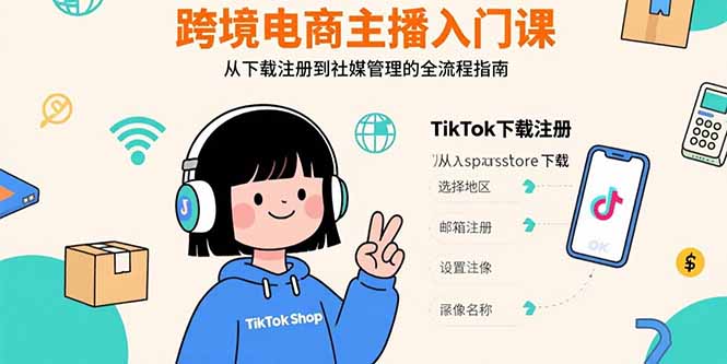 跨境电商主播入门课,TikTok下载注册,支付工具配置,社媒账号管理全流程-搞钱利器