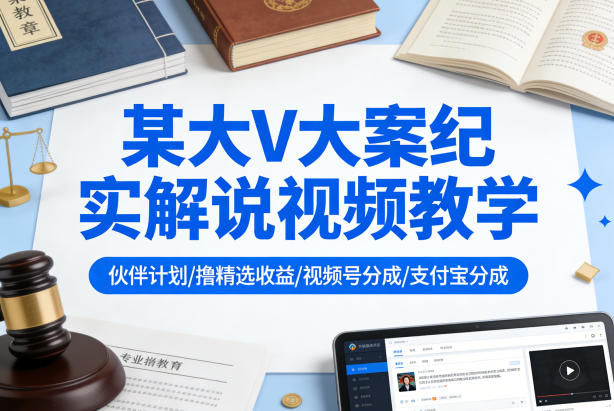 某大V大案纪实解说视频教学，可做伙伴计划、撸精选收益，视频号和支付宝分成计划均可-搞钱利器