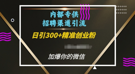 内部招聘渠道日引流300+创业粉，加爆你的微信【揭秘】-搞钱利器