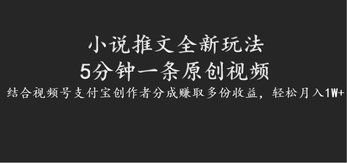 小说推文全新玩法，5分钟一条原创视频，结合视频号支付宝创作者分成赚取多份收益-搞钱利器