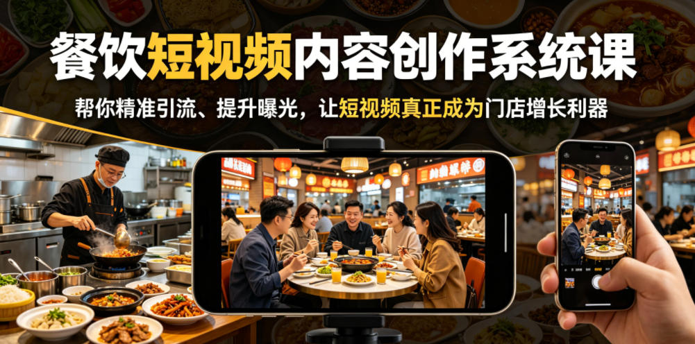 餐饮短视频内容创作系统课，帮你精准引流、提升曝光，让短视频真正成为门店增长利器-搞钱利器