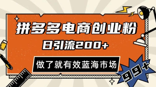 拼多多引流电商创业粉，日引200+，可矩阵放大，做了就有效【揭秘】-搞钱利器