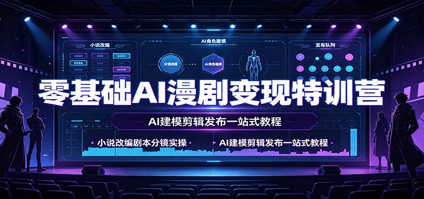 零基础AI漫剧变现特训营：小说改编剧本分镜实操，AI建模剪辑发布一站式教程-搞钱利器