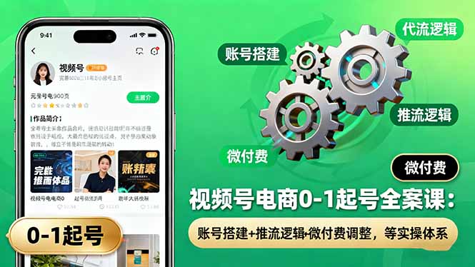 视频号电商0-1起号全案课：账号搭建+推流逻辑+微付费调整，等实操体系-搞钱利器