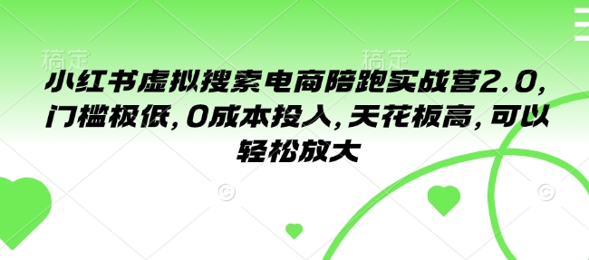 小红书虚拟搜索电商陪跑实战营2.0，门槛极低，0成本投入，天花板高，可以轻松放大-搞钱利器