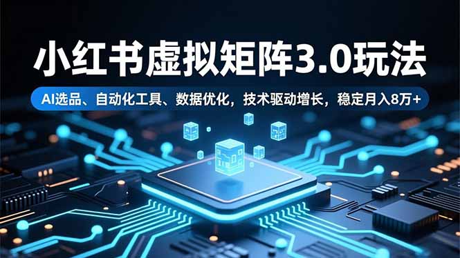 小红书虚拟矩阵3.0玩法，AI选品、自动化工具、数据优化，技术驱动增长，稳定月入8万+-搞钱利器