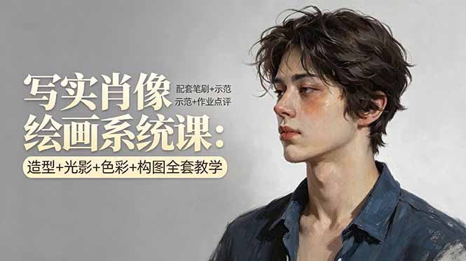 写实肖像绘画系统课：造型+光影+色彩+构图全套教学，配套笔刷+示范+作业点评-搞钱利器