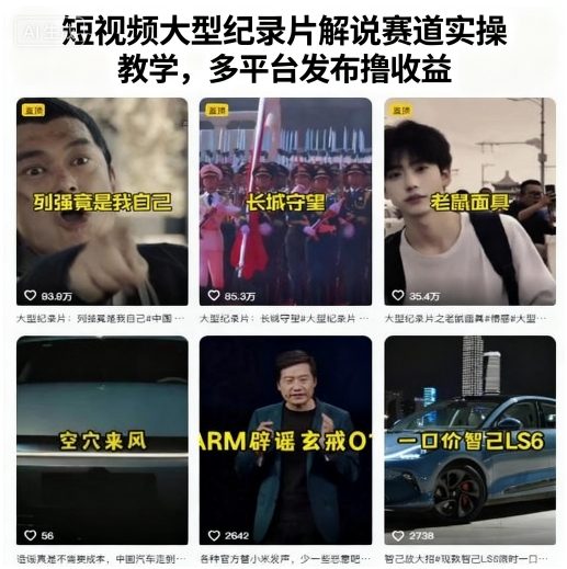 短视频大型纪录片解说赛道实操教学，多平台发布撸收益-搞钱利器