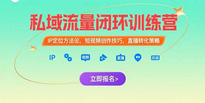 私域流量闭环训练营：IP定位方法论，短视频创作技巧，直播转化策略-搞钱利器