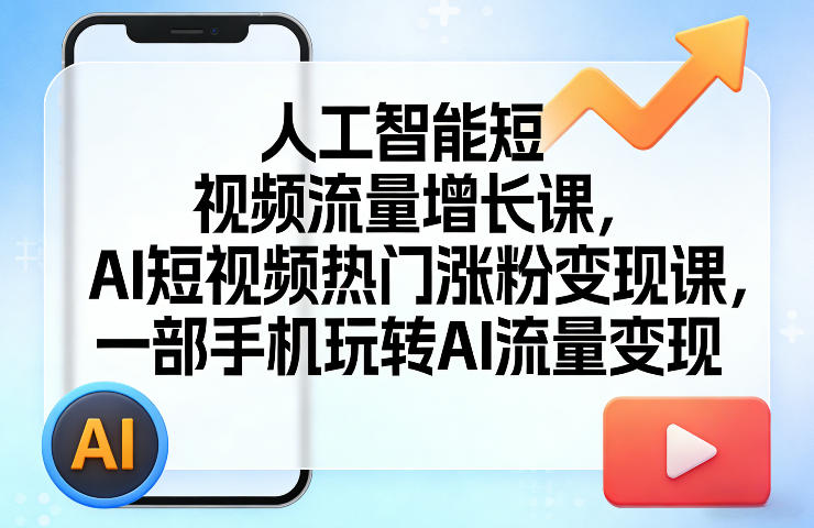 人工智能短视频流量增长课，AI短视频热门涨粉变现课，一部手机玩转AI流量变现-搞钱利器