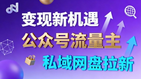 公众号流量主+私域网盘拉新，多方式变现，简单易上手，当天就有收益-搞钱利器