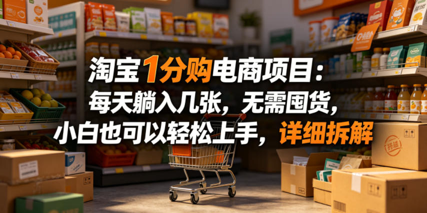淘宝1分购电商项目：每天躺入几张，无需囤货，小白也可以轻松上手，详细拆解-搞钱利器