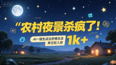 农村夜景杀疯了！AI一键生成治愈系慢生活，单日狂入1k+-搞钱利器