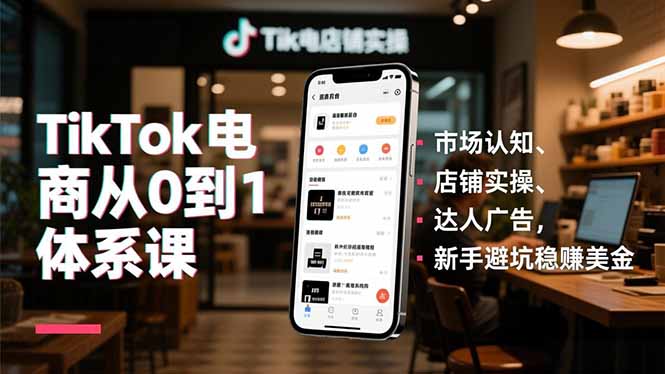TikTok电商从0到1体系课,市场认知、店铺实操、达人广告,新手避坑稳赚美金-搞钱利器