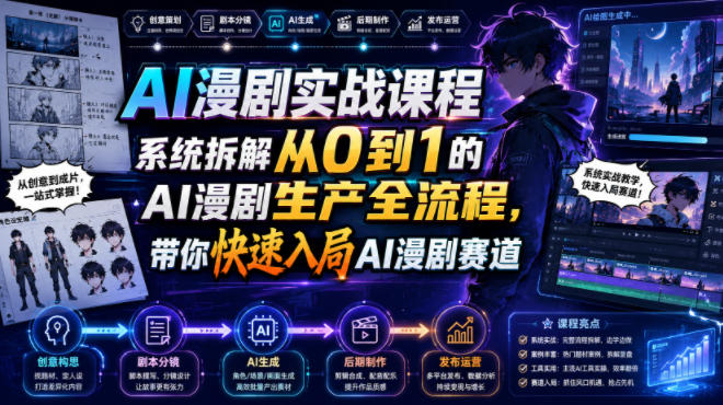 AI漫剧实战课程，系统拆解从0到1的AI漫剧生产全流程，带你快速入局AI漫剧赛道-搞钱利器