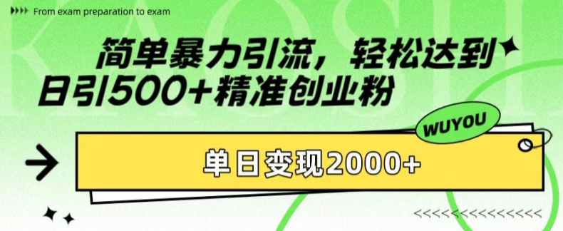 简单暴力引流，轻松达到日引500+精准创业粉，单日变现2k【揭秘】-搞钱利器
