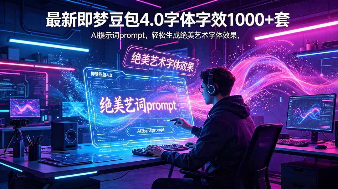 最新即梦豆包4.0字体字效1000+套，AI提示词prompt，轻松生成绝美艺术字体效果-搞钱利器